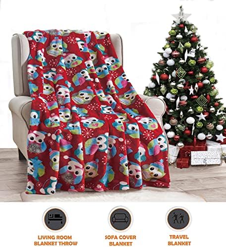Elegant Comfort Luxury Velvet Super Soft Christmas Prints Fleece Blanket-Holiday Theme Home Décor Fuzzy Warm and Cozy Throws for Winter Bedding, Couch and Gift, 50 x 60 inch, Owl - Image 3