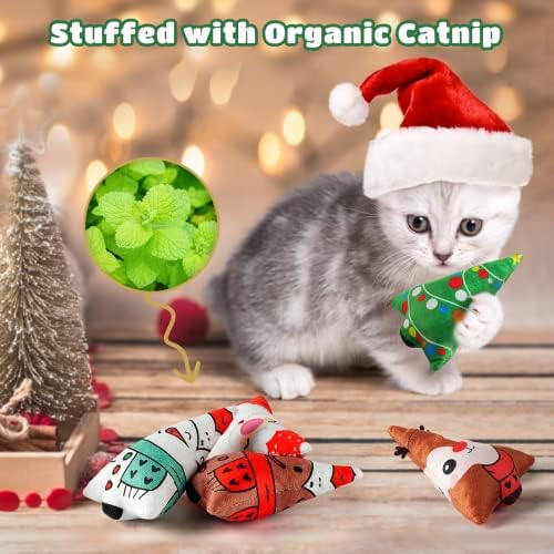 Christmas Catnip Toys Interactive Cats 5PCS Cat Nip Toy/Kitten Chew Plush Gift/Best Play Kick Stuff/Kitty Stuffed Teething Pillow/Cute and Soft Dental Gifts (5 types of Christmas decorations) - Image 3