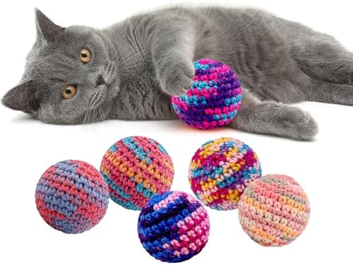 Colorfull Cats Ball Toy with Bell Inside, Hand-Knitted Woolen Yarn Cat Ball - Image 6