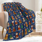 Cat Christmas Decorative Throw Blanket, Snowflake Candy Cane Print Decoration, Flannel Winter Blankets for Couch Bed Sofa, Holiday Home Decor, Xmas Festival Gifts for Kitten Lovers 50x60 in - Image 3