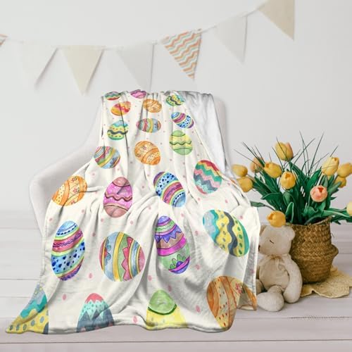 Happy Easter Day Eggs Throw Blanket, Soft Anti-Pilling Fleece Blankets,Cute Easter Gift for Gril Women, Easter Eggs Decor Indoor, Lightweight Flannel Blanket for Couch Sofa Bed 50X60 Inches - Image 4