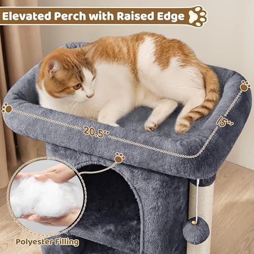 Yaheetech Small Cat Tree 23.5in for Kittens & Senior Cats, Low Profile Gray - Image 4