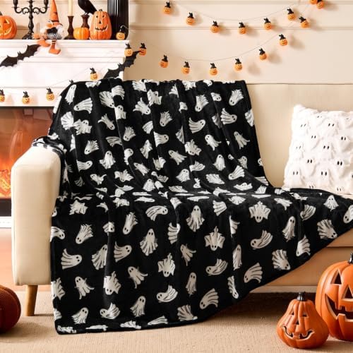 BEDELITE Ghost Halloween Twin Blanket for Decor & Gift, Black, 60"x80" - Image 2