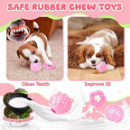 Zeaxuie Pink Puppy Toys for Teething - 9 Pack Small Dog Set With Chew, Squeaky Crinkle, Treat Ball and Interactive Rope for Puppies - Image 6