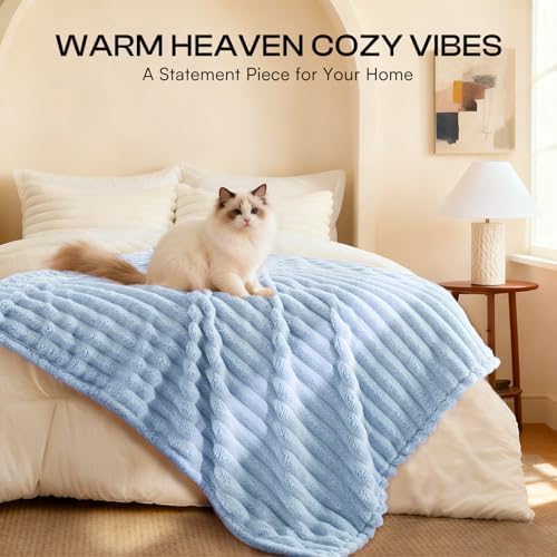 LINENLUX 1 Pack 3 Fleece Dog Blanket Soft Warm Cat Pink/White/Blue Large - Image 4