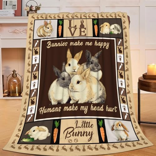 Bunny Throw Blanket Rabbit Bunny Stuff Gifts for Kids Girls Boys Adults Women Men Soft Cozy Warm Plush Fluffy Fuzzy Fleece Blanket 50''X60'' - Image 2