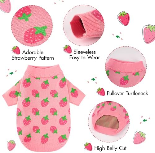 Dog Sweater Cute Strawberry Dog Clothes Pullover Knitted Sweaters for Small Medium Dogs Cats Girl Thick Warm Puppy Clothes for Chihuahua Yorkie Bulldog Cold Weather Pet Outfits - Image 4