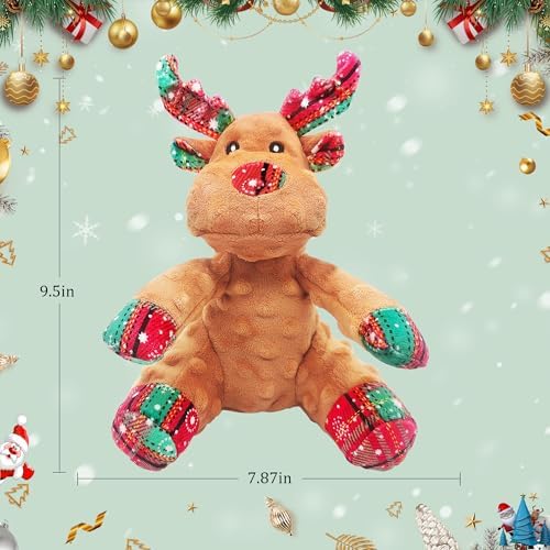 Christmas Squeaky Dog Toys, Stuffed Large Dog Toys to Keep Them Busy, Interactive Plush Chew Toys with Crinkle Paper, Tough Pet Animal Toys for Small Medium Large (Red D) - Image 3
