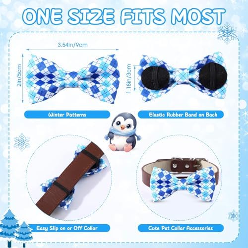 Silkfly 60 Pcs Winter Plaid Dog Collar Bow Ties Bulk Dog Bowtie Adjustable Holiday Accessories Puppy Bows Detachable Collar Charms for Small Medium Large Dogs Cat Grooming Supplies Pet Costume - Image 3