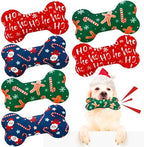 6 Pack Christmas Dog Squeaky Bone Toys Plush Interactive Dog Pets Birthday Bone Shape Stuffed Chew Toys for Puppy Small Medium Large Squeak Toss Play by Vertintong
