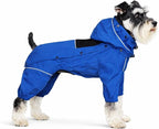 LOVELONGLONG Waterproof Dog Raincoat with Removable Hood – Outdoor Full Body Dog Jacket, Windproof Snowproof Shell Suit – All Season Pet Rain Gear Blue S