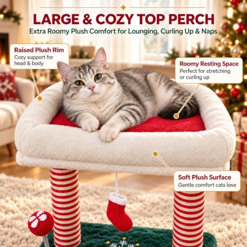Christmas Cat Tree with Bed and Scratching Post for Indoor Cats - Image 5
