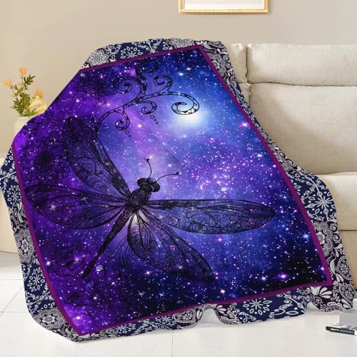 Dragonfly Blanket for Girls Women Boys Men Adults Kids Soft Cozy Fleece Purple Galaxy Starry Dragonfly Throw Blankets Gifts Warm Flannel Plush Lightweight Decor for Couch Bed Sofa 50"X40" - Image 4