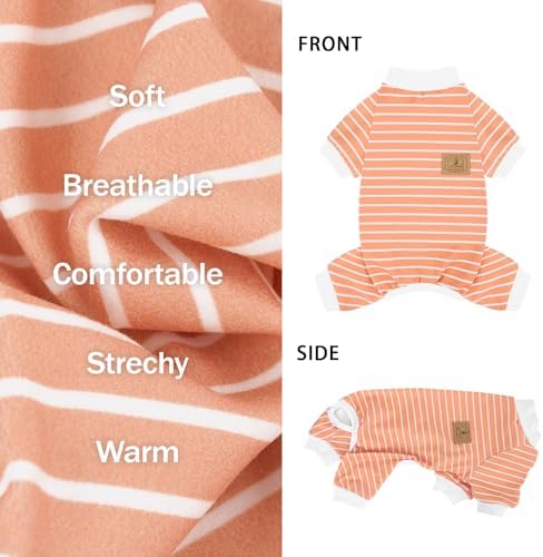 XPUDAC 4 Pack Dog Pajamas Striped Dog Clothes for Small Medium Dogs Girl Boy Comfy Puppy Outfit Doggy Jammies Onesie Pet Costume, Purple, Pink, Orange, S - Image 6