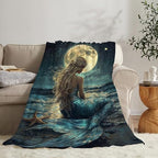 Mermaid Throw Blanket Beach Moon Night Mermaid Stuff Gifts for Kids Girls Boys Adults Women Men Soft Cozy Warm Plush Fluffy Fuzzy Fleece Blanket Decor 60''X80'' - Image 2