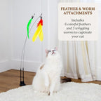 Cat Toys for Indoor Cats, Interactive Cat Toy Wand, Kitten Stuff, 9 Lures | 3 Play Modes! Set The No-topple Base On A Couch, Attach The Dual Suction Base, Or Use The Handheld Fishing Pole Wand.