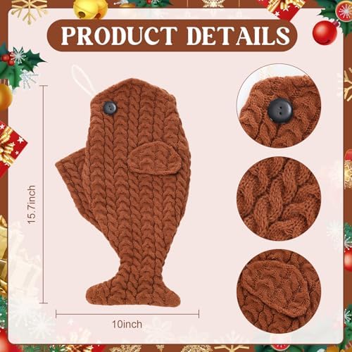 Coume 3 Pcs Cat Xmas Fish Stocking 15.7 in, Brown Series, Knitting - Image 2
