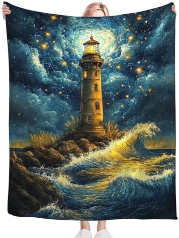Lighthouse Blanket Coastal Starry Night Blanket for Girls 50"x40" - Image 4