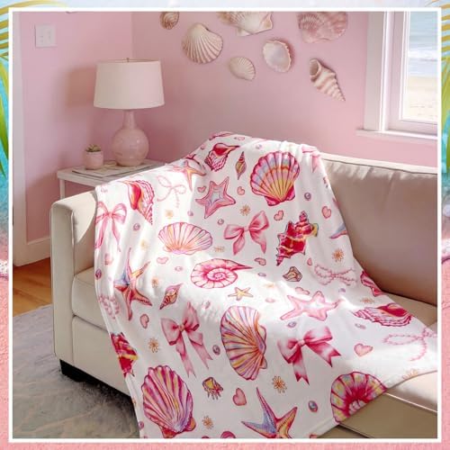 Breling Pink Ocean Beach Throw Blanket Seashells Starfish 50x60 Inch - Image 4