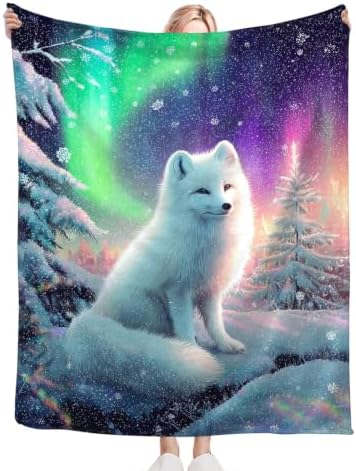 Fox Blanket Polar Fox Aurora Night Throw Stuff Gifts 80"x60" - Image 4