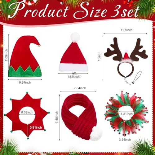 Talltalk 3 Pack Dog Christmas Costume Classic Christmas, Santa Caps Collars - Image 2