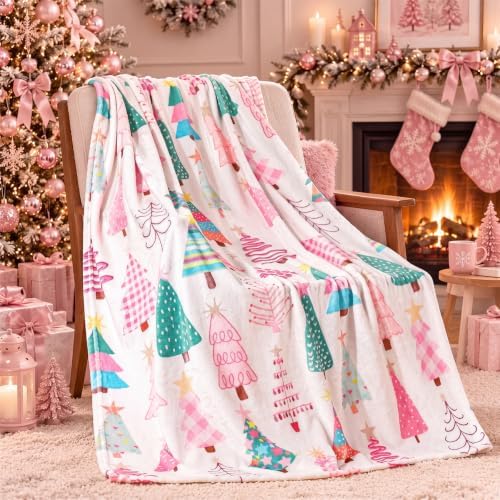 Fuweave Pink Christmas Tree Throw Blanket 50 x 60 Inches Christmas Blanket by FuWeave