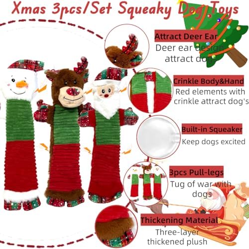 3PCS Christmas Dog Squeaky Toys, Interactive Plush with Crinkle - Image 2
