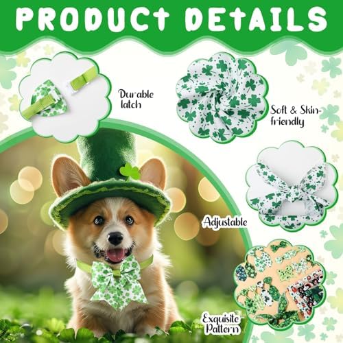 Reginary 120 Pcs Dog Bandanas Bulk Dog Bows Set Bow Ties Cat Scarf Colorful Washable Triangle Pet Kerchief Cute Bib for Summer Small Medium Large Pets Grooming Accessories Costume (St. Patrick's Day) - Image 4