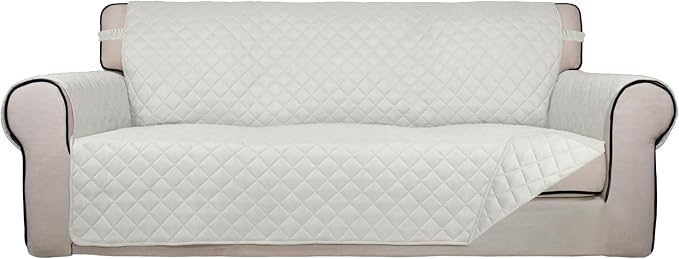 PureFit Reversible Quilted Sofa Cover Dog Couch Covers for Sofa, 66 in | Ivory/Ivory, Water Resistant Couch Protector, Washable Pet Couch Cover with Non Slip and Elastic Straps For Kids