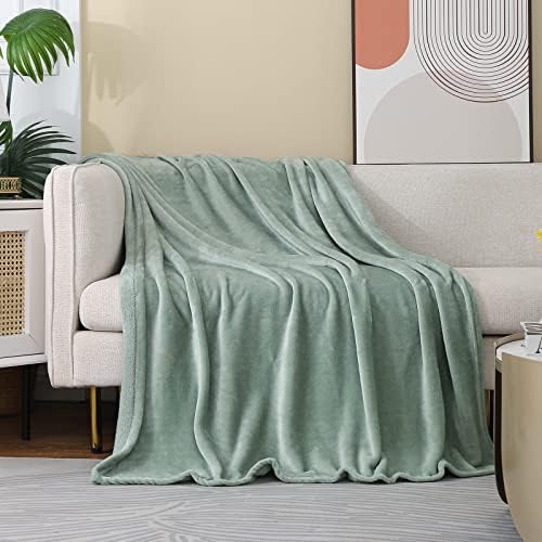 Saga Green Fleece Plush Throw Blanket 50"x60"for Couch Fuzzy Cozy Flannel by JIAHANNHA