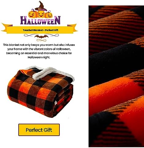 Touchat Halloween Blanket Twin Size 60" X 70"，Fall Autumn Harvest Sherpa Fuzzy Fluffy Soft Cozy Blankets, Fleece Flannel Plush Microfiber Throw for Couch Bed Sofa, Halloween Decor (Orange) - Image 6