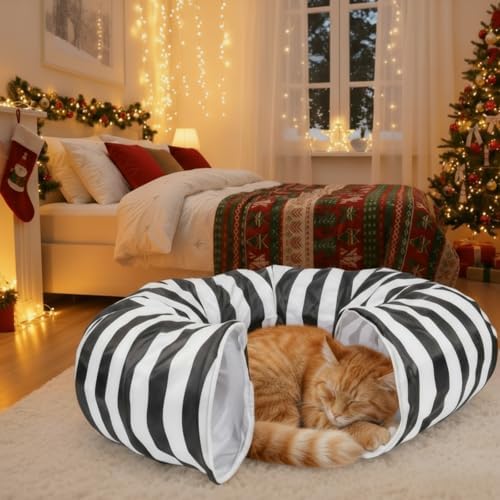 Frienda Black and White Cat Tunnel Bed, Christmas Tree Skirt, Cushion, Ball - Image 4