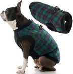 Gooby Fashion Vest Check Dog Jacket - Green Check, Small - Warm Zip Up Bomber Vest with Dual D Ring Leash - Winter Water Resistant Small Dog Sweater