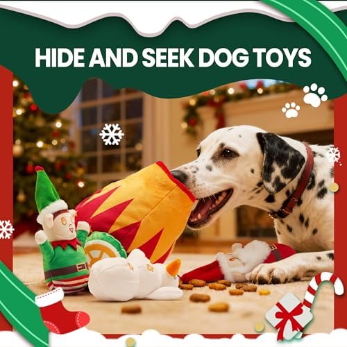 Nocciola Christmas Squeaky Dog Toys 4PCS, Interactive Hide and Seek Dog Toys Christmas Theme- Santa/Snowman/Elf in Cannon Toys Plush, Crinkle Dog Chew Toys for Large Medium Small Dogs - Image 3