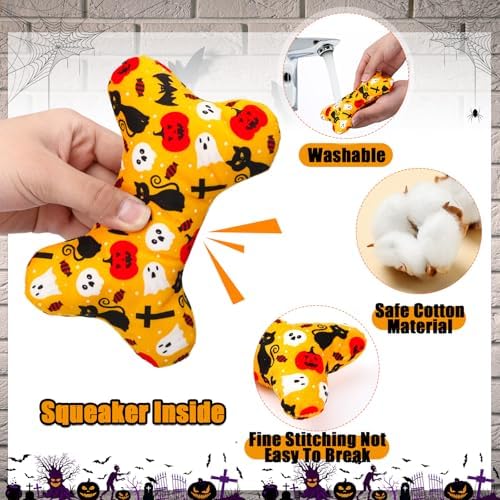 6 Pcs Halloween Dog Toys, Squeaky Bone Plush Toys - Image 3