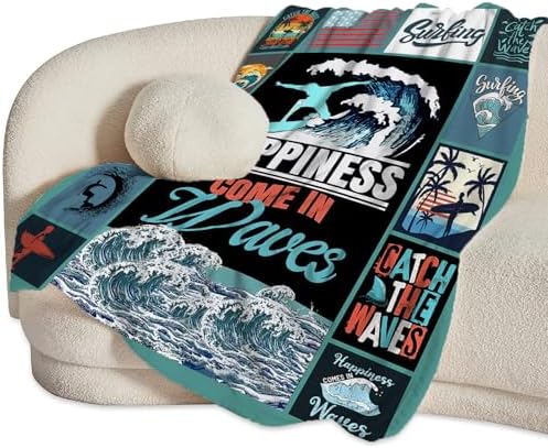 Surfing Blanket Surfing Surfboard Throw Blankets Decor Stuff Cozy Flannel Fleece Soft Plush Fuzzy Warm Lightweight Bedding Ocean Lovers Gifts for Women Girls Kids 60"X50" - Image 3