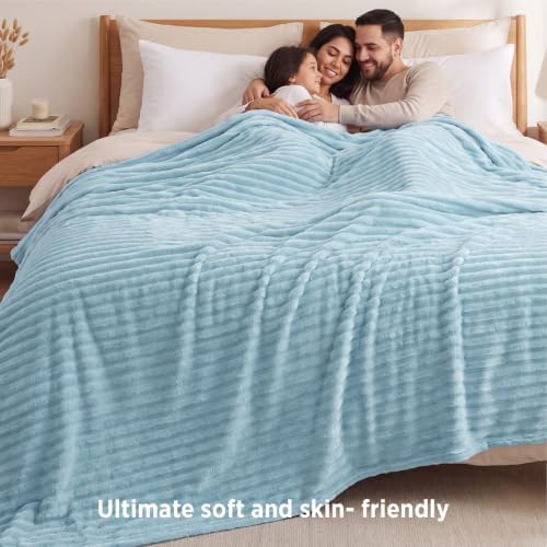 Bedsure Soft Large Fleece Blanket for Bed Light Blue 120"x120" - Image 5