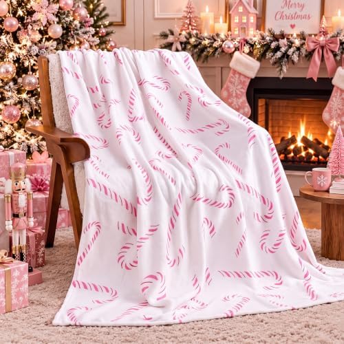 Pink Christmas Candy Cane Throw Blanket Candy Cane Decor 50 x 60 Inches by FuWeave