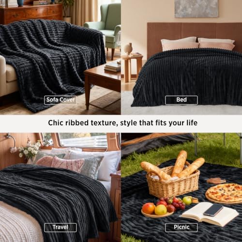 Bedsure Soft Cal King Size Blanket for Bed Black 102"x96" - Image 4