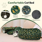 CHUN. F Comfort Green Cat Bed for Christmas Tree – Christmas Themed Cat Tube for Holiday Season –A Big Red Bow - Ultra-Soft Plush Velvet Cute Cat Bed - Image 3