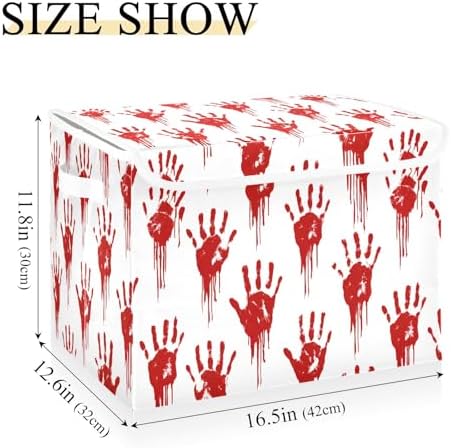 Bolaz Storage Bins with Lids and Handles, Bloody Scary Hands Storage Box Storage Basket with Cover Collapsible Organizer Containers for Home Closet, Shelves - Image 3