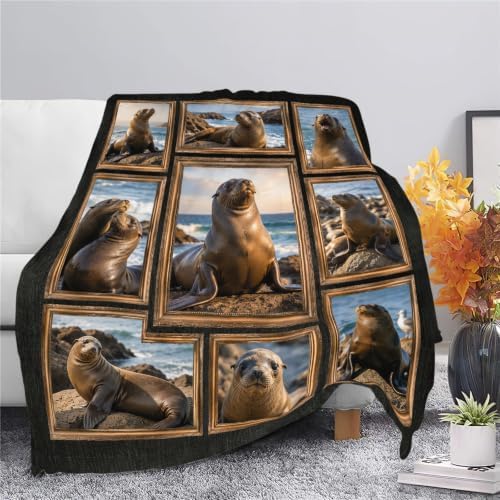 Sea Lion Blanket, Marine Animal Throw Gift for Girls Boys 50"X40" - Image 4