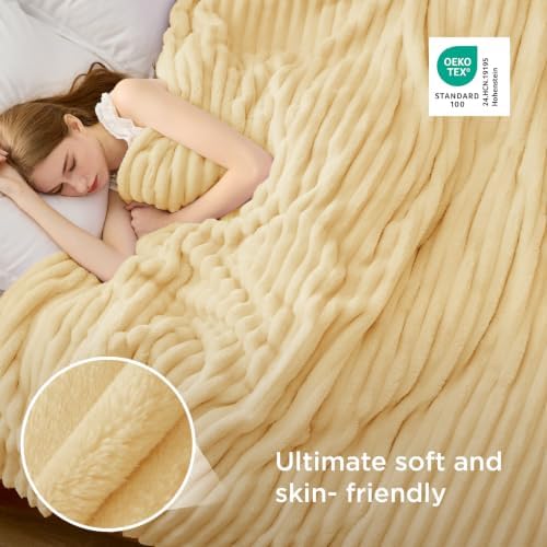 Bedsure Full Size Fleece Blankets for Bed Custard Yellow 84"x90" - Image 4