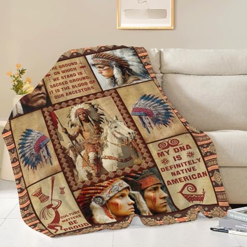 Native American Throw Blanket Indian Southwest Native American Cacique Stuff Gifts for Adults Women Men Soft Cozy Warm Plush Fluffy Fuzzy Fleece Blanket Decor 60''X80'' - Image 4