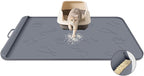 Cat Litter Mat for Litter Box 42" x 28", Large Silicone Mat, Dark Grey | Waterproof Litter Trapping Mat with Residue Collection Pocket, Raised Edge, Non-Slip Pet Placemat for Floors