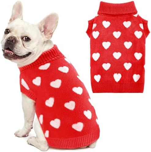 Valentines Dog Sweater Heart Dog Valentines Outfit Soft Warm Knitted Pet Clothes Cold Weather Puppy Clothes for Small Medium Dogs Cats by BAOBICUTE