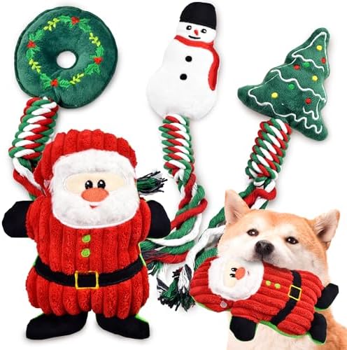 4 Pack Christmas Dog Toys, Christmas Squeaky Dog Toys Gifts for Large Medium Small Puppy,Dog Chew Toys,Christma Dogs Toys Gift by OUSIYA