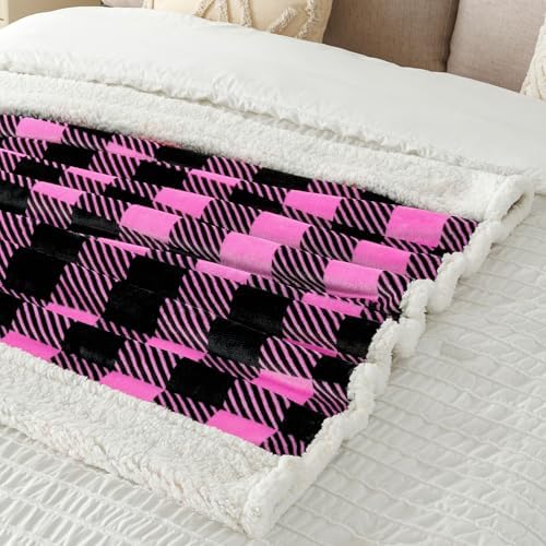 Touchat Sherpa Plaid Twin Blanket 60" X 70", Fuzzy Fluffy Soft Cozy Throw Blanket, Twin Size Plush Fleece Flannel Plush Microfiber Blanket for Couch Bed Sofa (Rosepink) - Image 6