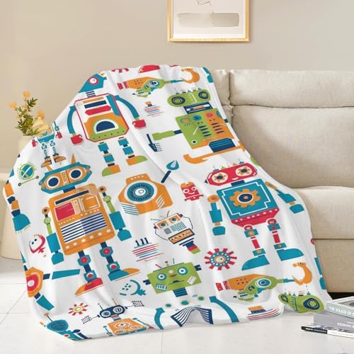 Robot Throw Blanket Cartoon Robot Machine Gifts for Kids Teens Girls Boys Adults Soft Cozy Warm Plush Fluffy Fuzzy Fleece Blanket Birthday Festival Decor 60''X80'' - Image 4