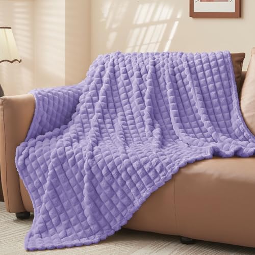 BEDELITE 3D Checked Lavender Fleece Throw Blanket for Couch, 50x60 Inches - Image 2